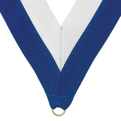 1½" Wide V-Neck Blue & White Ribbon w/Metal Ring