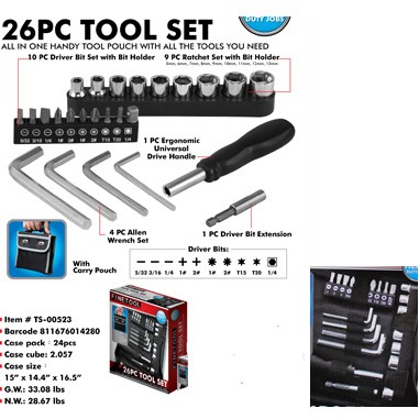 26pc Tool set in zipper travel case (Screen printed)