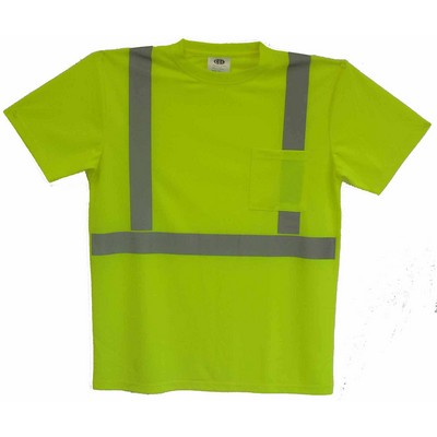 ANSI Class 2 Safety T-Shirt - Lightweight Birdseye Knit with Crew Neck and Pocket