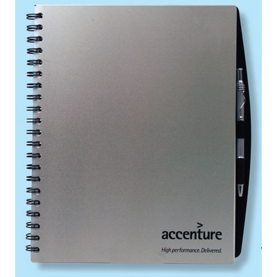 Aluminum Spiral Journal w/ Extended Curved Back & Pen (8 1/2"x11")