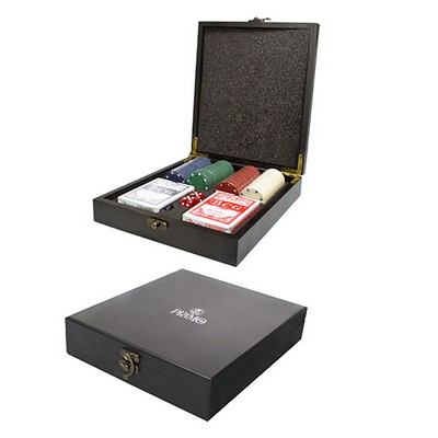 Black Wooden Box Poker Set