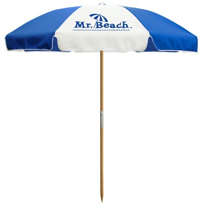 US Made 7 1/2 Foot Beach Umbrella w/Hardwood Pole and Fiberglass Canopy Ribs