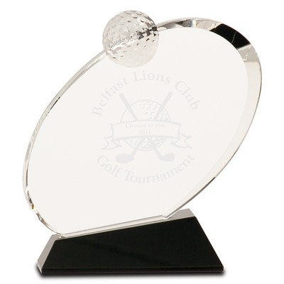 Clear Crystal Oblong Award w/Sculpted Golf Ball Detail (6")