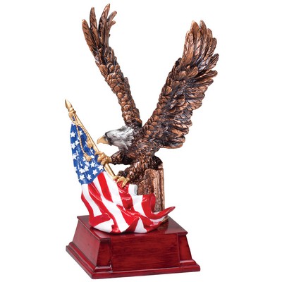 Eagle with Waving Flag Award 9 1/4" HEIGHT 5" WING SPAN