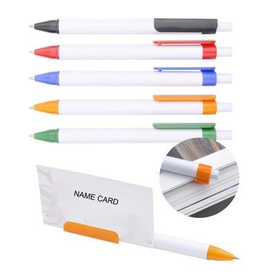 White Plastic Ballpoint Pen w/ Card Holder