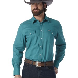 Wrangler® Men's Turquoise Blue Cowboy Cut® Premium Performance Advanced Comfort Work Shirt