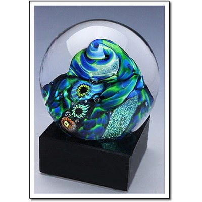 Midnight Reef Art Glass Ocean Sculpture w/ Marble Base (4"x5.75")