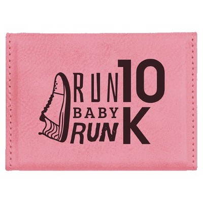 Business Card Holder, Pink Faux Leather, 3 3/4" x 2 3/4"