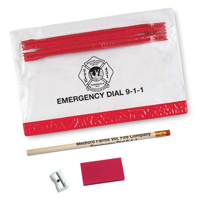 School Kit w/Pencil,Eraser & Sharpener in Vinyl Pouch