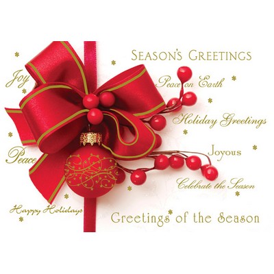 Red Ribbon & Ornament Season's Greetings Card