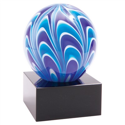 Blue & White Sphere Art Glass Award 5"H