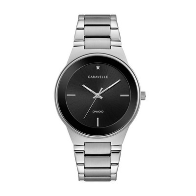 Caravelle Men's Silver Bracelet Watch w/Black Dial