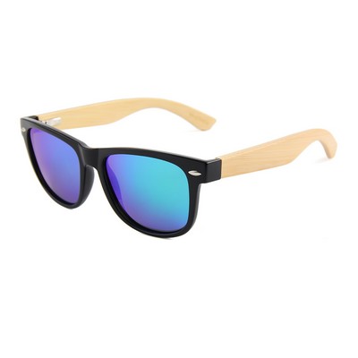 Bamboo Sunglasses - Green Mirror Lenses - Black Frames