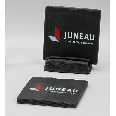 2-Pc Square Shale-Texture Coaster Set w/Base (UV Print)