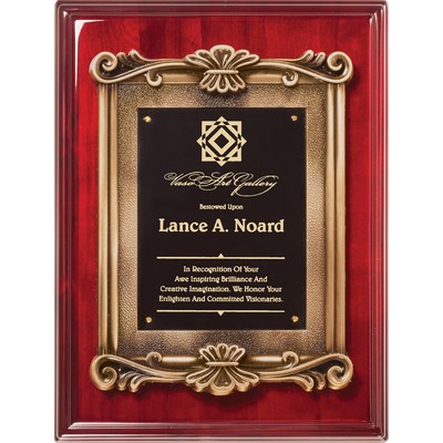 Rosewood Piano Finish Plaque with Antique Bronze Metal Casting, 12"x15"