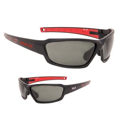 Premium Gray Polarized Safety Glasses/Sun Glasses w/Black-Red Frame