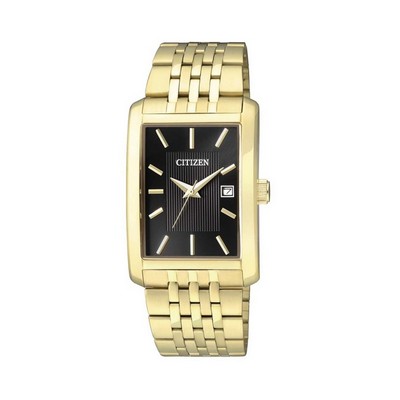 Citizen Men's Quartz Gold-Tone Stainless Steel Watch with Black Dial and Date