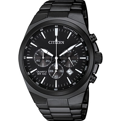 Citizen® Men's Quartz Chronograph Black Stainless Steel Watch w/Black Dial