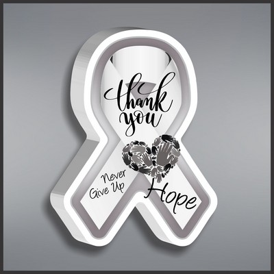 White Awareness Ribbon Paperweight in White Acrylic