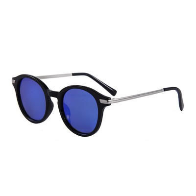 Sunglasses - Blue Mirror Lenses - Black Frames - Silver Temples