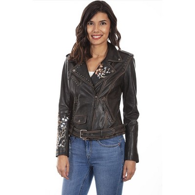 Ladies' Floral Embroidered Motorcycle Jacket