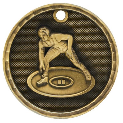 2" Antique Finish 3D Wrestling Medal