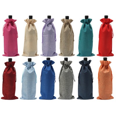 Linen Wine Bottle Jute Drawstring Bag