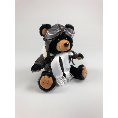 12" Black Bear Aviator Stuffed Animal