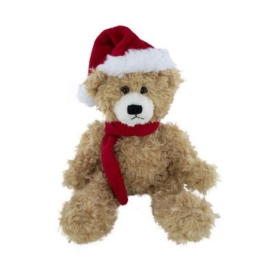 soft plush Beige Brandon Bear with Christmas scarf &hat