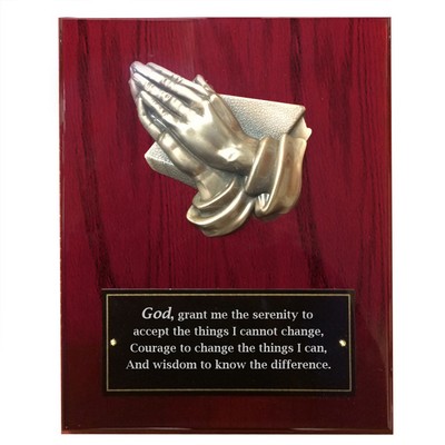 Praying Hands Piano Cherry Finish Board Plaque (8" x 10")