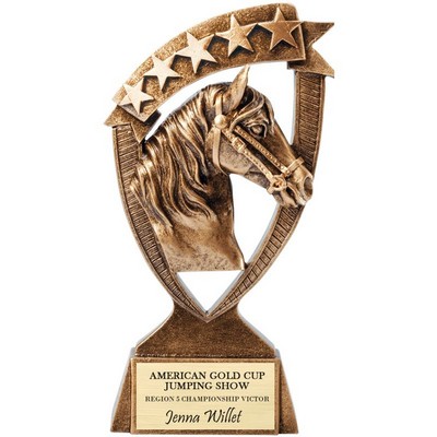 6" Antique Gold Banner Horse Trophy w/Star Resin