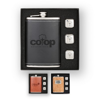 Flask & Whiskey Cube Leatherette Set