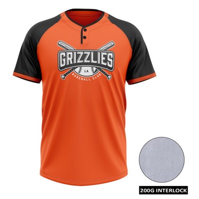 Men's and Kids' Sublimation 2-Button Baseball Jersey - 200G Interlock