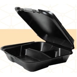 Clamshell Black Foam Food Container w/3 Compartments (9.25"x9.25")