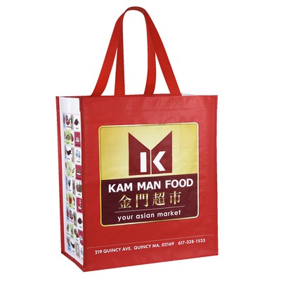 Custom Full-Color Laminated Woven Promotional Tote Bag 13"x15"x8