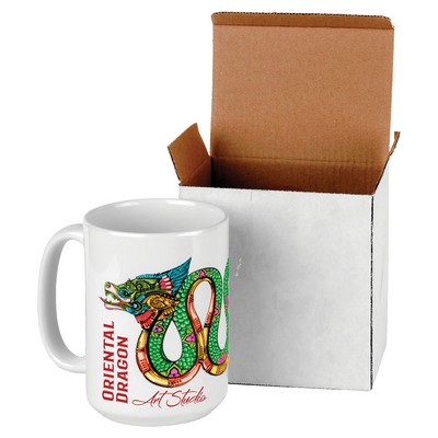 15 oz White Ceramic Mug w/White Box