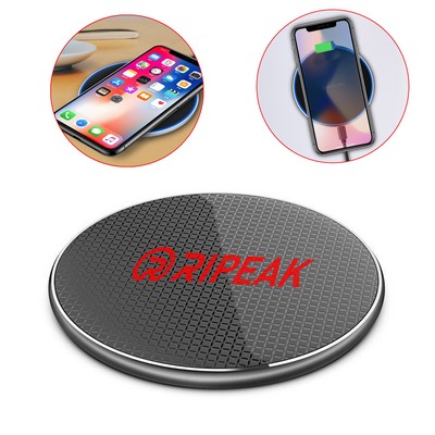 4'' Dia 10W Gridlines Wireless Charger Thin Aluminum Fast Charging Pad (NO AC Adapter)