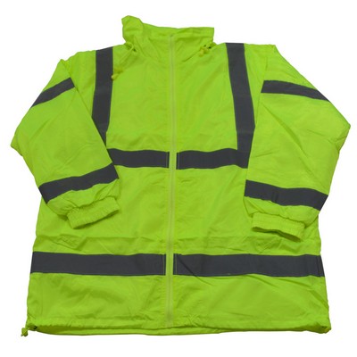 Lime Green ANSI Class 3 Wind Breaker Jacket With Detachable Hood