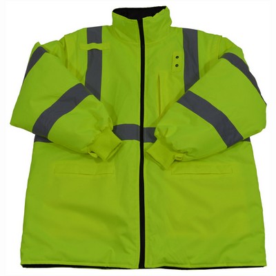 Lime/Black reversible quilted parka jacket with removable sleeves