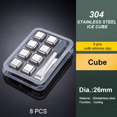 8 PCS Stainless Steel Wine Cube Set W/ Silicone Clip