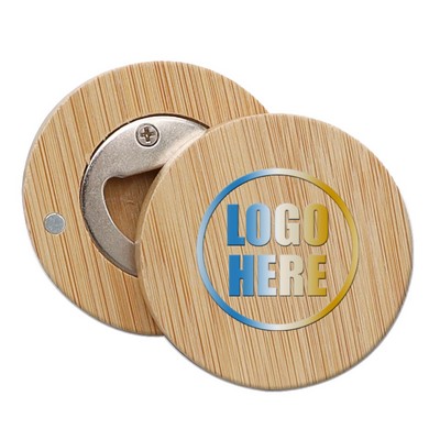 Full color Round Bamboo Bottle Opener & Magnets Memo Holder