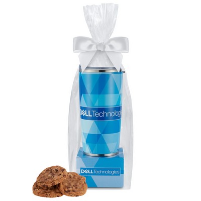 Promo Revolution - 20 Oz. Dual Wall Vacuum Sealed Tumbler Gift Set w/3 Chocolate Chunk Cookies