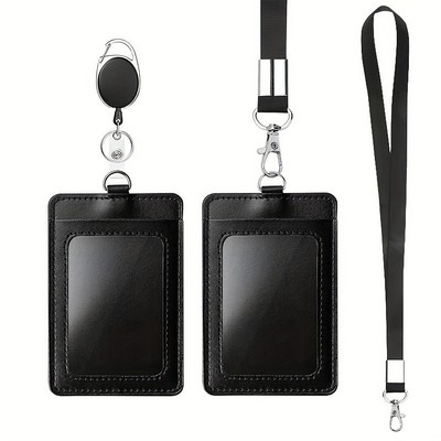 Vertical PU Leather ID Badge/Card Holder w/1 Clear ID Window