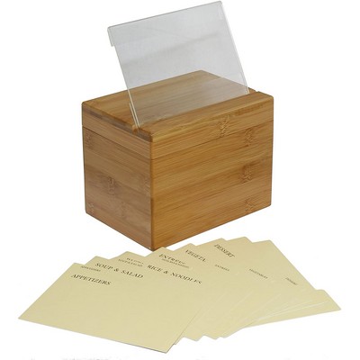 Wood Recipe Card Box Holder With Labeled Dividers