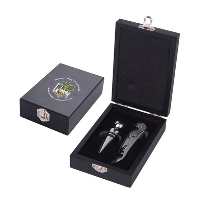 Low MOQ Stainless Steel Wine Opener & Stopper Set in a Wood Case