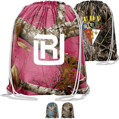 Woven Oxford Hunting Camo Drawstring Backpack, Cinch Sports Bag, 220 GSM (13" x 18")