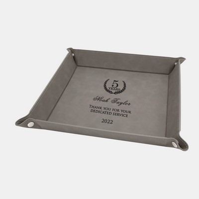 Gray Leatherette Snap Up Tray w/Silver Snaps