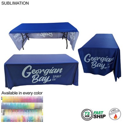 72 Hr Fast Ship - Sublimated PREMIUM Cloth for 6' Table, Drape Style, Open Back, Rounded Corners