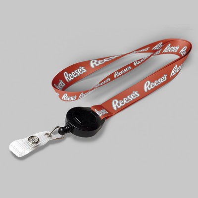 1" Texas Orange custom lanyard printed with company logo with Black Badge Reel attachment 1"