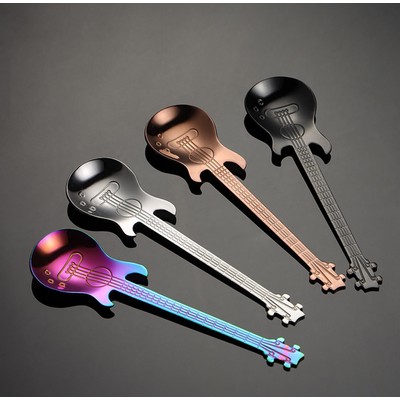 Guitar Spoons Coffee Teaspoon Stainless Steel Cute Demitasse Tea Spoon ( Rainbow )